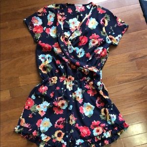 Navy blue floral romper
